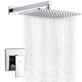 Shower Faucet Set Chrome Rainfall 12“ Rectangle Stainless Steel Shower Head and Handle Set, Wall Mounted Bathroom Shower System, Single Function Shower Trim Kit with Valve