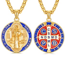PDTJMTG St Benedict Necklace Sterling Silver Saint Benedict Medal Pendant with 22”+2” Stainless Steel Chain Gift for Men Women