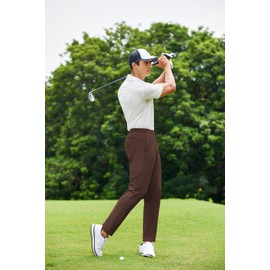 PINSPARK Men's Golf Pants Stretch Lightweight Quick Dry Pants UPF50+ Elastic Waist Pants with Zipper Back Pocket Joggers Brown
