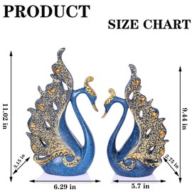 YUNSHID Swan Sculpture Set of 2, Resin Couple Lover Blue Swan Statues, Modern Home Decoration Suitable for Living Room, Bedroom, Desktop, Dining Table, Office, TV Cabinet, Shelf, Wedding Gift