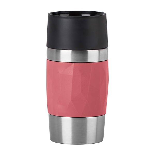 Emsa N21604 Travel Mug Compact Thermo/Insulated Stainless Steel Mug 0.3 Litres Hot 4 Hours Cold 8 Hours BPA Free 100% Leak Proof Dishwasher Safe 360° Drinking Opening Coral Red