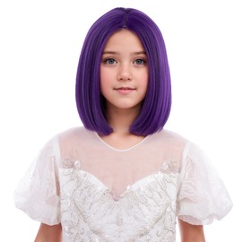WAVELNM Kids Dark Purple Wig Girls Purple Bob Wig Child Short Middle Part Bob Wig Synthetic Wigs with Wig Cap