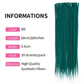Thin 0.6cm Synthetic Dreadlock Extensions Handmade 20Inch 20 Strands Crochet Hair Long Crochet Braids Hip-Hop Style Soft Dreads Hair Extensions, BD#