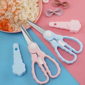Baby Food Scissors with Travel Case, Portable Stainless Steel Shears with Safety Lock, Dishwasher Safe, Kitchen Scissors, Healthy Food Cutter with Dust Cover, Blue