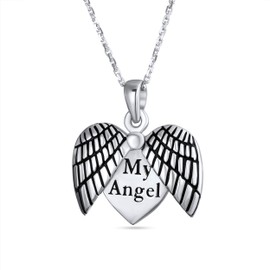 Mi Ángel Word Abre Alas De Angel Con Forma De Corazón Colgante Medallón Collar Para Mujer Adolescente 925 Plata De Ley