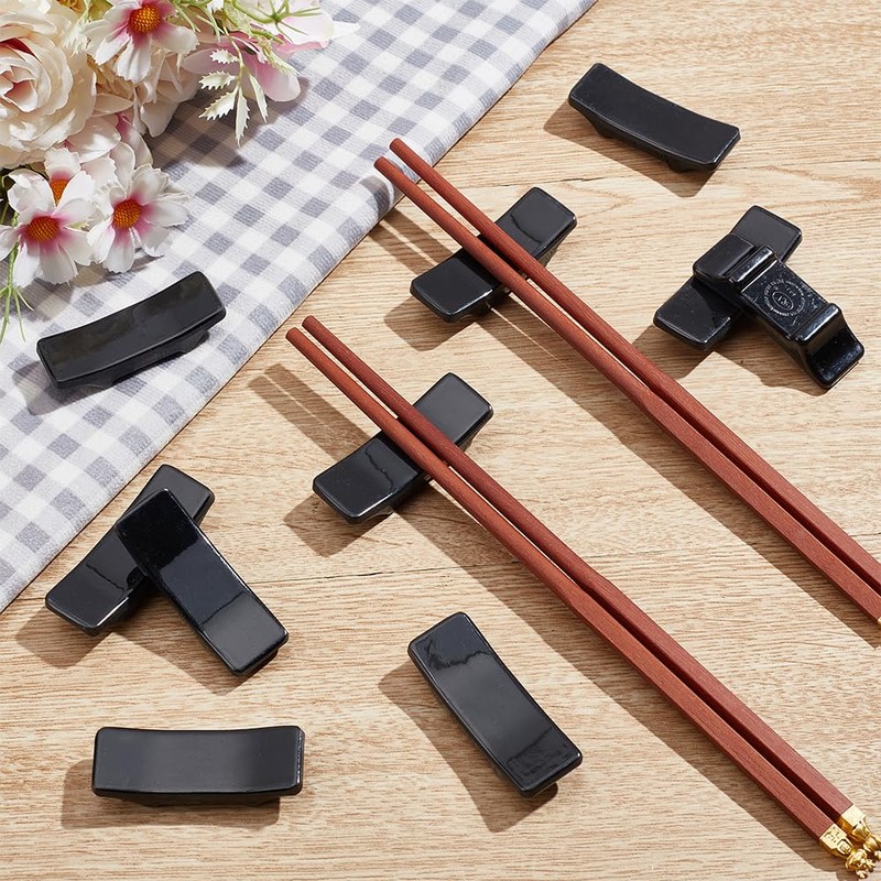 PLIGREAT 10 Pcs Black Chopsticks Rest Chinese Ceramic Chopsticks Holder