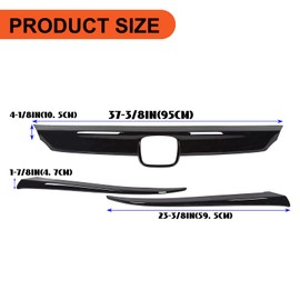ECOTRIC Front Grille & Eyelid Cover Set Compatible With 2018-2020 Honda 10th Accord Sedan 4DR ABS Glossy Black Lip Bumper Upper Grill Molding Trim 3PCS