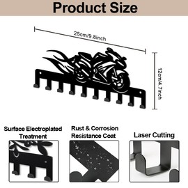 MAYJOYDIY Metal Motorcycle Coat Hook 40 x 25 cm Burning Exhaust Racing Car Wall Mounted Key Rack 10 Hooks Black Art Key Holder for Hanging Coats Hats Towels Bags