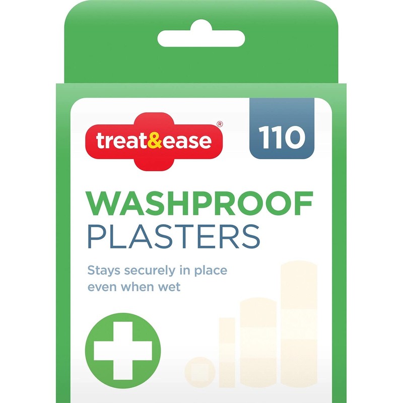 110pk Assorted Washproof Plasters | Includes 60 Small Plasters, 20