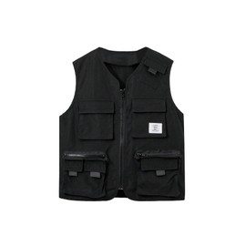 Verdusa Boy's Pocket Front Buckle Sleeveless Cargo Vest Jacket Black 10Y
