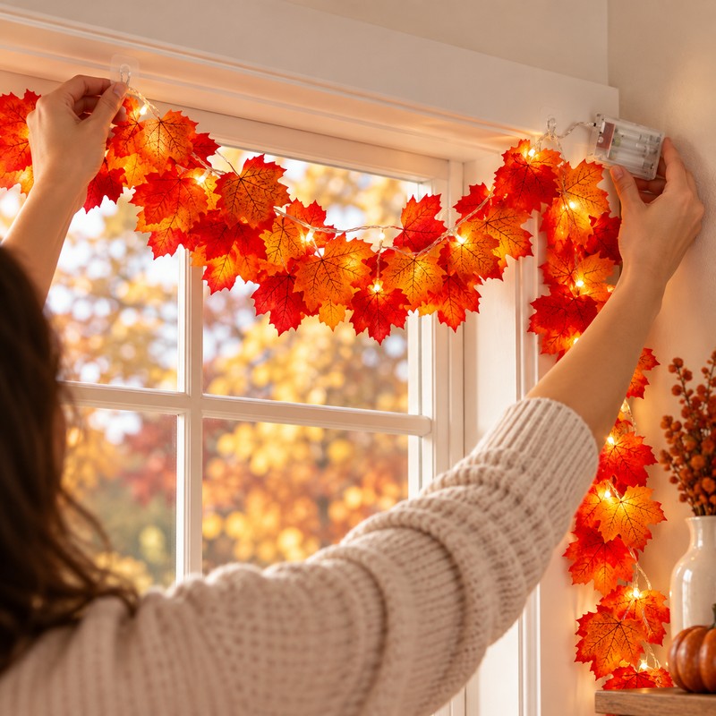 LED Maple Leaf String Lights – Autumn Leaf Garland Decoration
