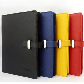 A7 Yellow PU Leather Business Notebook with Pen Pocket and Card Slots, Refillable Notepads for Men and Women