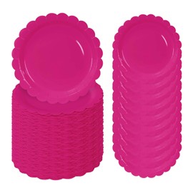 FALIZIFU 50 Pcs Hot Pink Scalloped Paper Plates 7 Inch Disposable Hot Pink Scalloped Dinner Plates for Wedding Baby Shower Birthday Party Supplies Disposable Dessert Plate