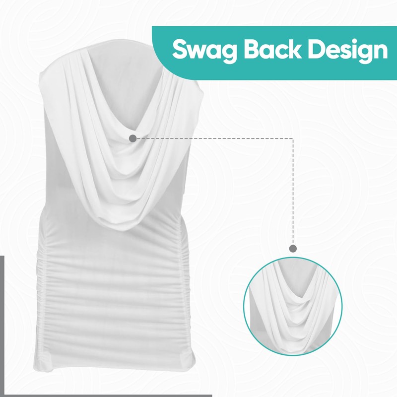 Ruched Swag Back Chair Cover White 160GSM Spandex Polyester, Stretchable