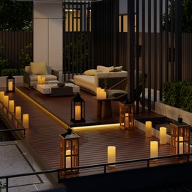 Yongmao 12" x 5" White Large Waterproof Outdoor Flameless Candles Battery Operated LED Flickering Pillar Candles with Remote and Timer for Indoor Outdoor Lanterns, Long Lasting, Set of 2