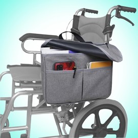 Multi Pocket Wheelchair Bag，Side Walker Bag with Water Cup Holder，Wheelchair Bags to Hang on Side，Securely Bound Walker Basket，Large Capacity Wheelchair Side Bag，Waterproof Walker Bag