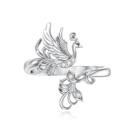 OKROKTOT Phoenix Ring 925 Sterling Silver Phoenix Feather Ring Adjustable Jewelry for Women