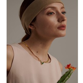 Aktully Snake Choker Necklace for Women 14K Gold Plated Flat Herringbone Chain Necklace Natural Shell V Shape Snake Necklace for Women Jewelry Gifts. (Green necklaces)