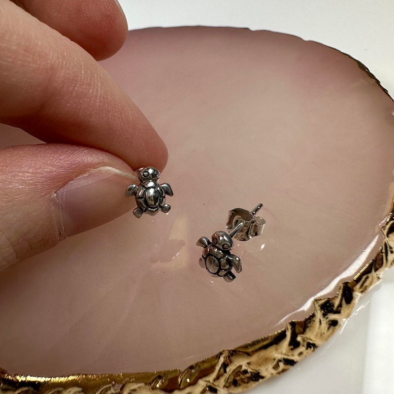 Tiny Sterling Silver Turtle Stud Earrings