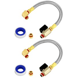 QWORK 2 Pack Extended Tank Drain Valve Assembly Kit for Air Compressor, Including 10 Inches Air Compressor Tank Drain Hose 1/4 inch NPT, 1/4" to 3/8" Brass Adapter and Thread Seal Tape