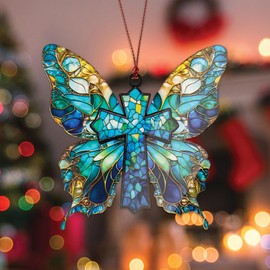 Butterfly Religious Cross Christmas Ornament, Suncatcher Effect Style Cross Design, Beautiful Butterfly Ornaments for Christmas Tree, Elegant Ornament Gift for Nature Lovers, Women, Spiritual Decor