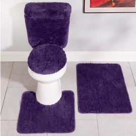 Wissota Trader Stoneberry Home Plush 5-Piece Bath Rug Set, Soft, Non-Slip Bathroom Rugs, Absorbent and Quick-Drying Bath Mat, Lid Cover, & Tank Covers, Plum