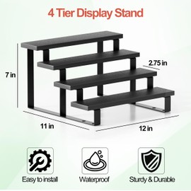 Boulphia Cologne Organizer for Men, 12 Inch Wood Cologne Stand 4 Tier Perfume Organizer for Dresser, Versatile Step Display Stand Shelf for Fragrance, Skincare, Figurine, Dessert, 1 Set Black