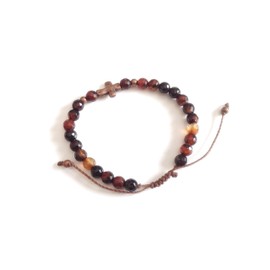 Mens Friendship Stone Beaded Copper Cross Adjustable Bracelet