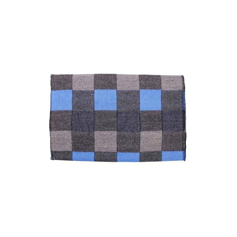 Wool Scarf Men's Winter Scarf Checked in Anthracite Blue Grey
