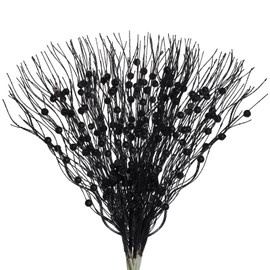 Jmkcoz 12 Pack Christmas Glitter Curly Spray Picks Berry Stems Wispy Willow Christmas Berry Picks Sprays Glittered Twigs for Christmas Tree Topper Wreath Garland Decoration Floral Arrangement (Black)