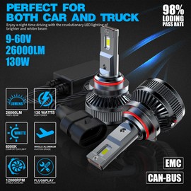 D-Lumina 9006/HB4 LED Headlight Bulbs, 12V/24V Universal, 400% Super Bright 6000K, 26000LM High/Low Beam Conversion Kit, 2 Pieces