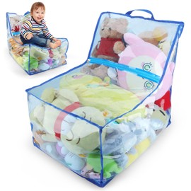 Stuffed Animal Storage Bean Bag Chair, Clear Stuffed Organizing Bean Bag Cover Waterproof Stuffed Animal Storage Sofa Cover, Large Space, PVC, for Kids Rooms, Only Bag (Blue)
