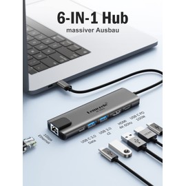 Lemorele USB C Hub HDMI, 6 in 1 USB C Hub with Gigabit Ethernet, 4K @ 60Hz HDMI, 2 x USB 3.0 & USB C 3.0 Port, 100 W PD Charging, USB C Docking Station Compatible MacBook, Laptop, PC, Windows, XPS and
