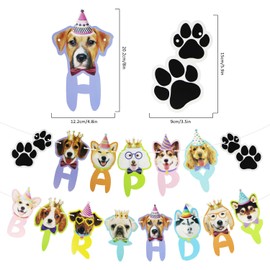 Dog Birthday Banner, Dog Birthday Decoration, Dog Faces Claws Garland with Ropes, Pet Dog Tag Birthday Party Supplies for Pet Theme Birthday Party, Kids Birthday Party A6-GTSRLQ