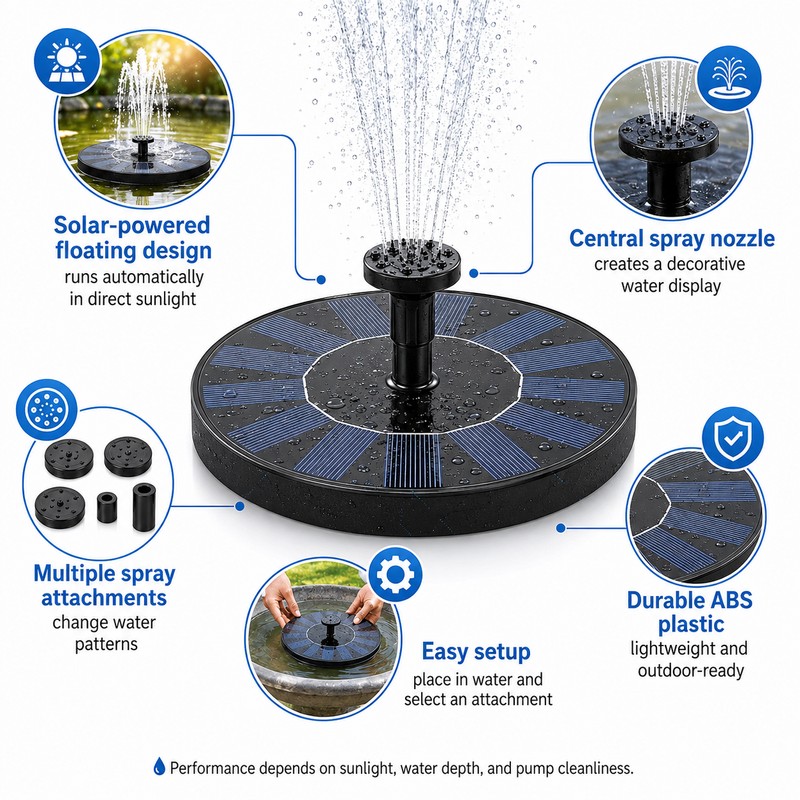 Solar Floating Fountain Pump with 6 Spray Nozzles – 2.5W