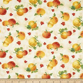 Wilmington Harvest Gold Pumpkin Toss Cream, Fabric by The Yard
