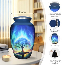 M MEILINXU Urn for Ashes Adult Male or Woman, Cremation Urns for Human Ashes Adult Man & Female, Funeral Decorative or Burial, Blue Galaxy and Starry Sky, Tree of Life Urn - Large Full Size