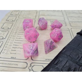 World of Dice Pink Butterfly 7-Piece Pen & Paper Dice Set, RPG Dice, Starter Set, for DSA, Dungeons and Dragons, 20 Sided Dice, Pink
