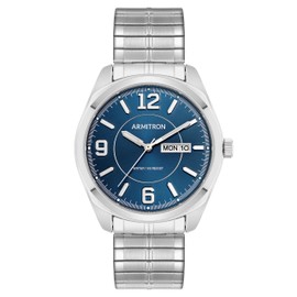 Armitron Men's Day/Date Easy to Read Metal Expansion Bracelet Watch, 20/4591, Silver/Navy Blue