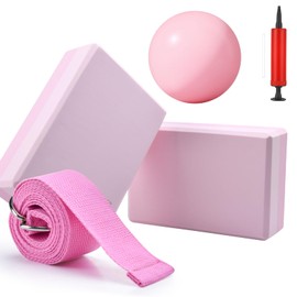 ELUBLU 2 Pieces Yoga Block, High Density EVA Foam Yoga Block, Pink Yoga Set, with Inflatable Pump, Pilates Ball, Non-Slip Gymnastics Ball, Small