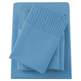 Bedmoon Twin Single Sheets, Soft Microfiber Cooling Sheets Drap Lit with Corner Straps, Denim Blue Deep Pocket Luxury Hotel Cozy Bedding Set