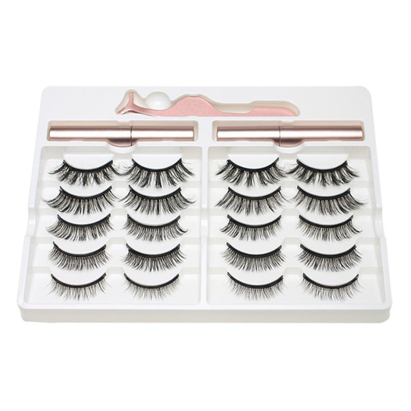 10 Pairs Magnetic Lashes Kit Liquid Eyeliner Tweezer Lightweight False