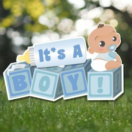 VictoryStore It's a Boy! Die Cut Baby Blocks, Baby Announcement Yard Sign (Dark Skin Tone) -