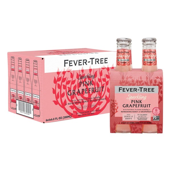 Fever Tree Sparkling Pink Grapefruit - Premium Mixer - Refreshing Beverage for Cocktails & Mocktails. Naturally Sourced Ingredients, No Artificial Sweeteners or Colors - 200 ML Bottles - Pack of 24