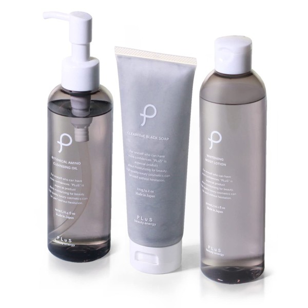 Puru Pore Care 3-Piece Set, Botanical, Amino Cleansing Oil, 6.4 fl oz (190 ml) + Clear Fine Black Soap, 4.2 oz (120 g) + Whitening Moisturizing Lotion, 10.1 fl oz (300 ml) (Cleansing Oil, Facial Cleanser, Medicated Lotion), Made in Japan