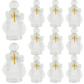 Ebucco 10 Set Holy Water Bottles 50ml Catholic Christian Glass Bottles With 10Pcs Cross Lapel Pins and 10Pcs Lace Bow for Holy Communion Gifts Empty Container for Church Wedding Party Favors Gift