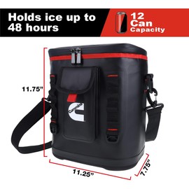 Cummins Portable Soft Cooler Bag CMN34718 12-Can Double-Laminated Insulated Cooler with Strap, 48-Hour Ice Retention Adult Insulated Thermal Bag for Work Camp Beach - Black