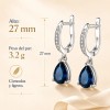 Aretes Plata 925 Mujer Gota Zirconia Azul Profundo Elegante