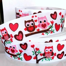 GROSGRAIN RIBBON 5/8", 7/8", 1.5", 3"  Valentine's Day Owl Hearts Gifts Hairbows - 7/8"
