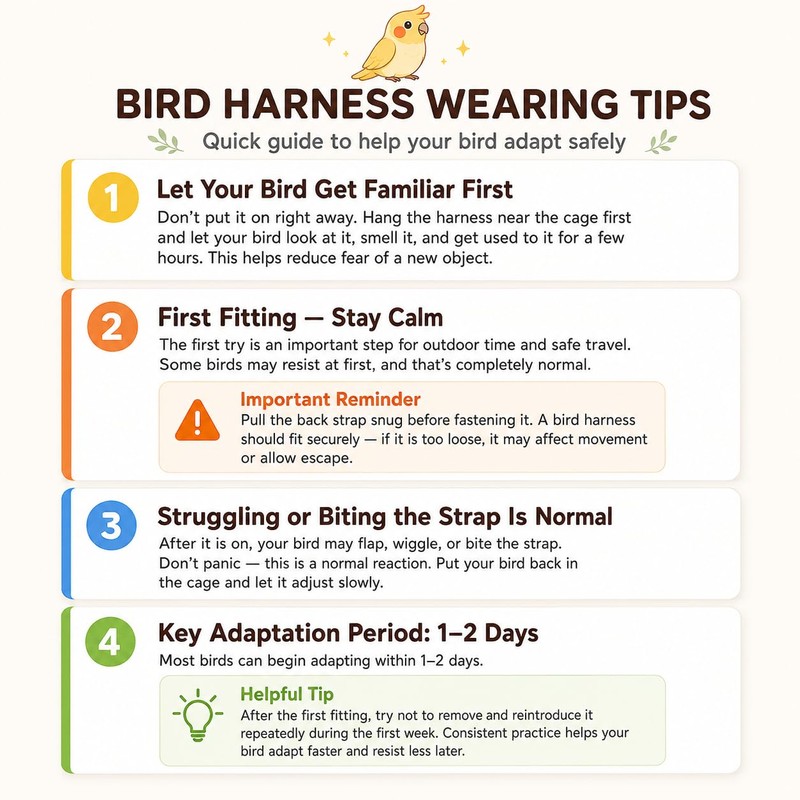 Adjustable Bird Harness & Leash Set for Small Birds,FitsBudgie,Parakeets, Conures,
